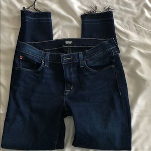 Hudson Dark Wash frayed bottom skinny jeans